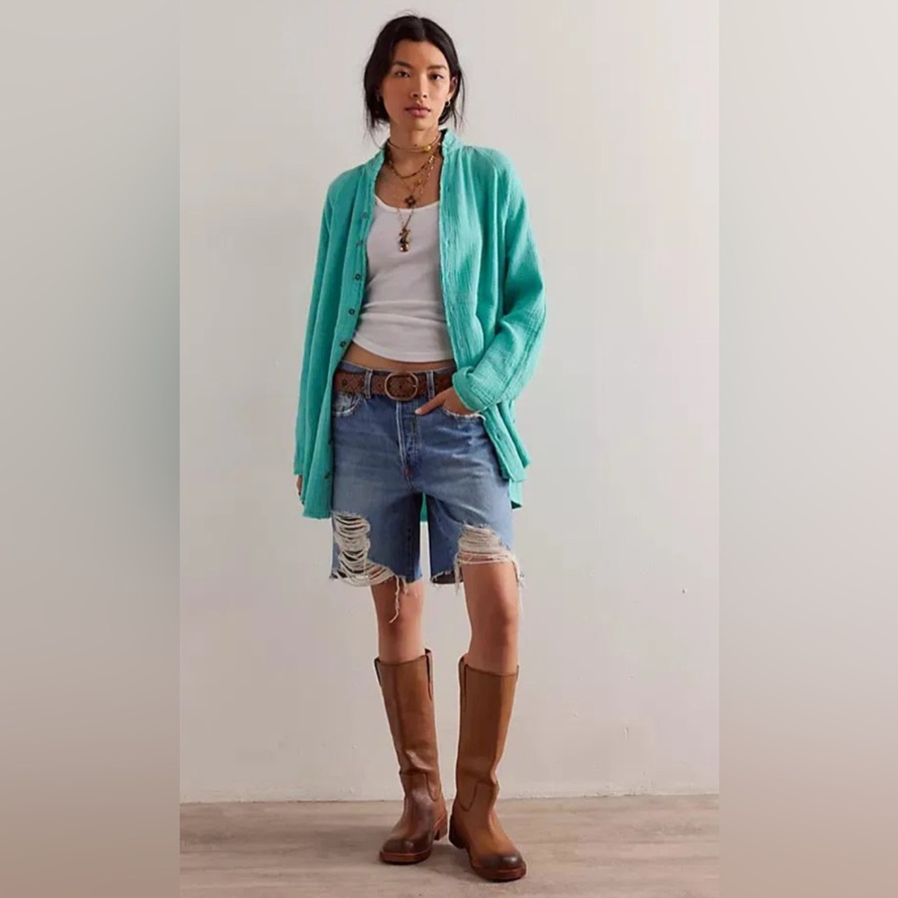 We The Free Mint Green Button-Front Cardigan